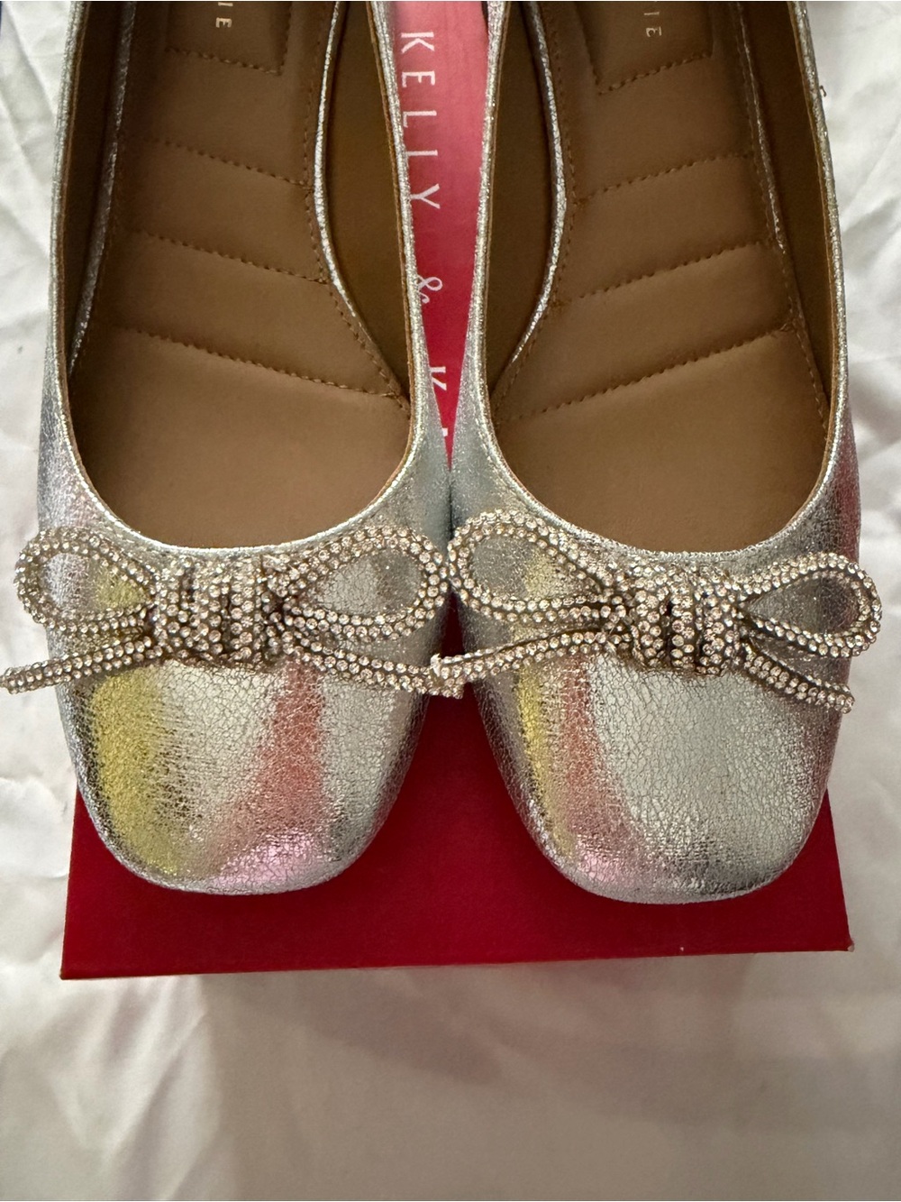 Kelly & Katie Metallic Silver Crystal Bow Flats